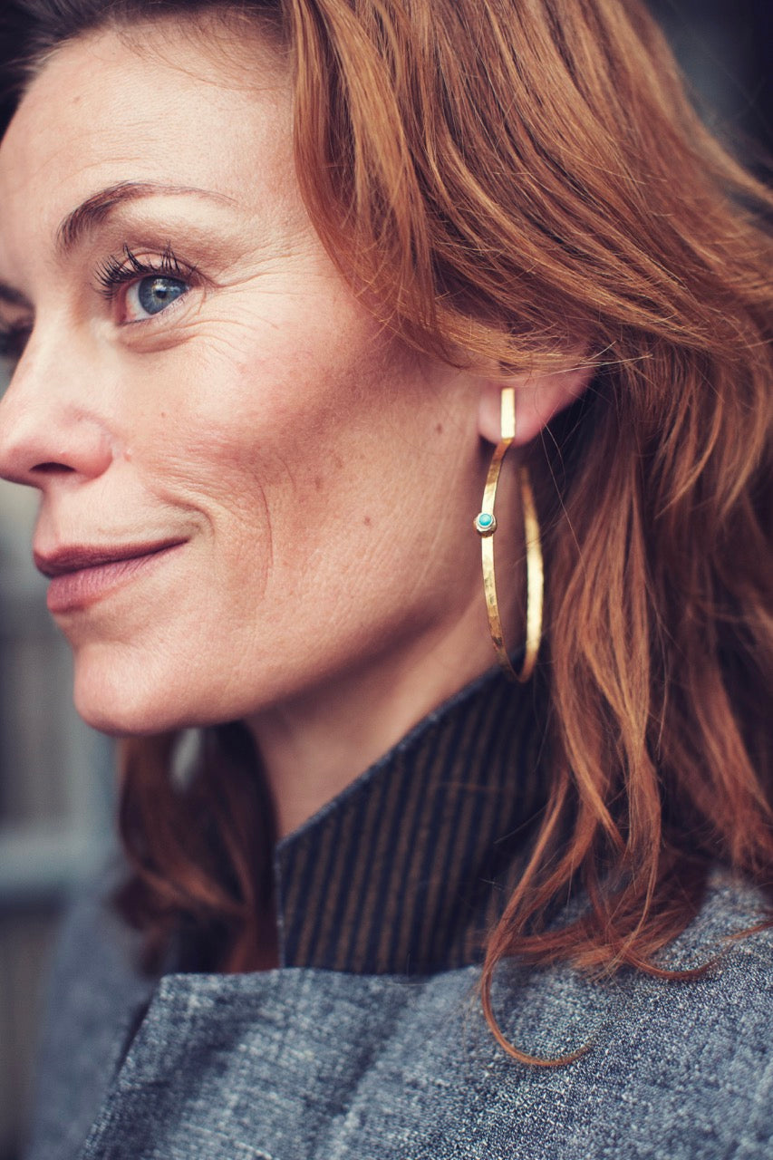 Large Dia Turquoise Hoops