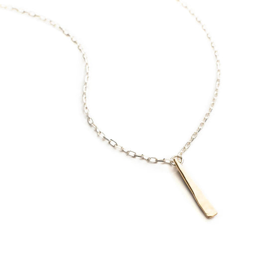 Sterling silver chain with a delicate 14k gold hammered bar