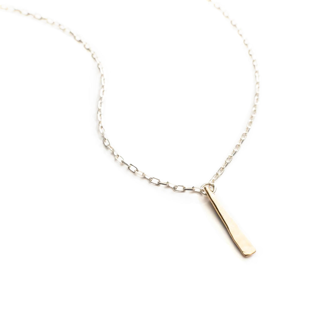 Sterling silver chain with a delicate 14k gold hammered bar