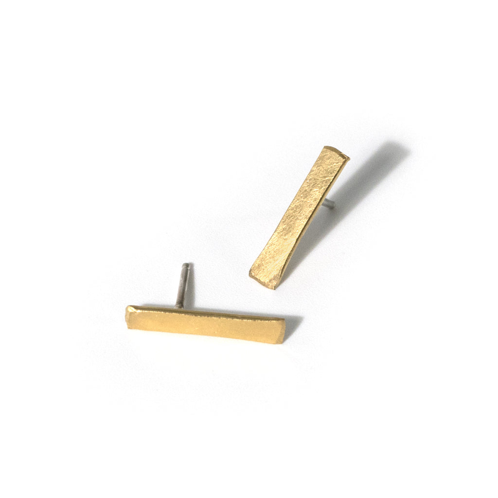 Handmade simple contemporary gold bar stud earrings